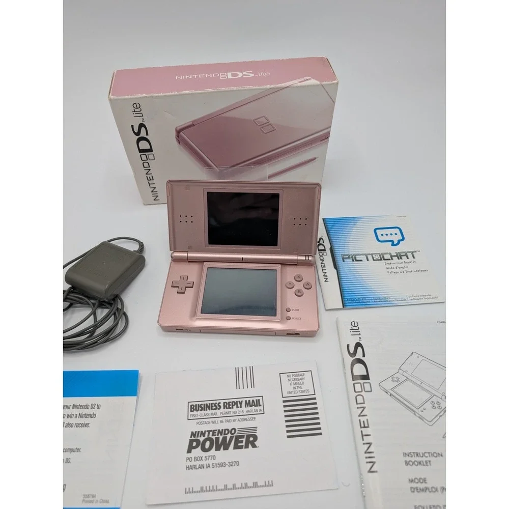 Nintendo DS Lite Coral Pink Console Complete In Box CIB Charger Manual Tested